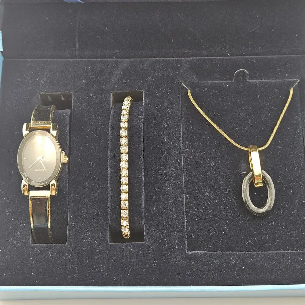 Bella & Rose Watch & Jewelry Gift Set Two Tone Silver Gold Contemporary Glitz